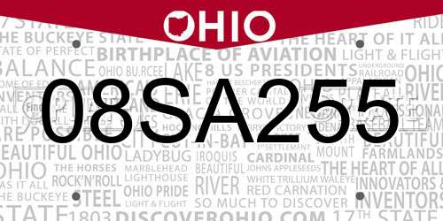 08SA255 Ohio License Plate