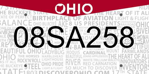 08SA258 Ohio License Plate