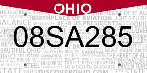 08SA285 Ohio License Plate