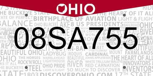 08SA755 Ohio License Plate