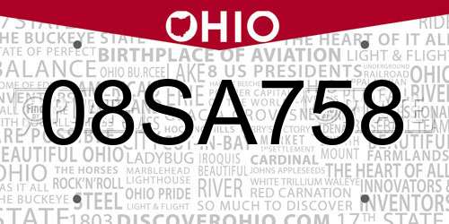 08SA758 Ohio License Plate