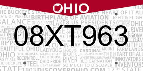 08XT963 Ohio License Plate
