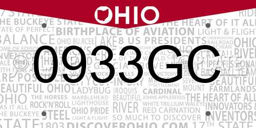0933GC Ohio License Plate