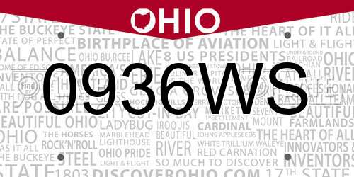 0936WS Ohio License Plate