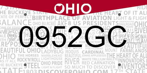 0952GC Ohio License Plate