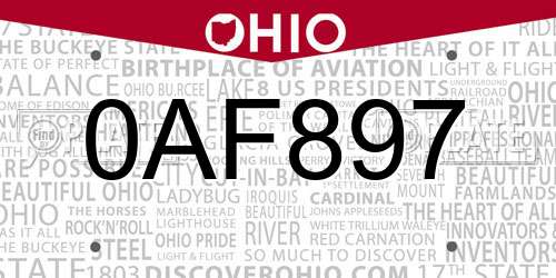 0AF897 Ohio License Plate