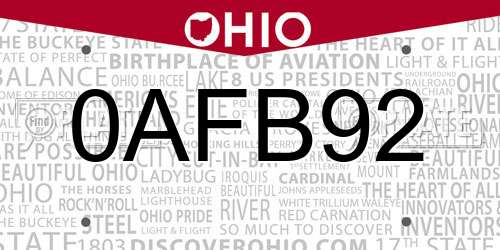 0AFB92 Ohio License Plate