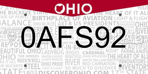 0AFS92 Ohio License Plate