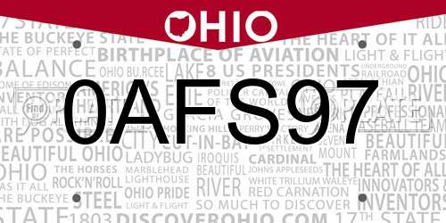 0AFS97 Ohio License Plate