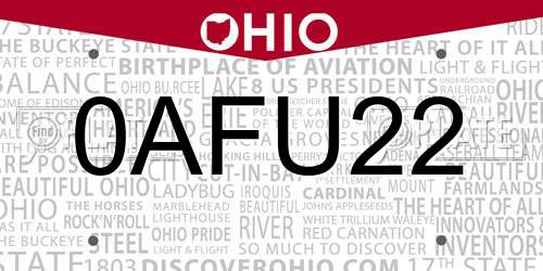 0AFU22 Ohio License Plate