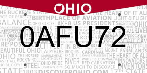 0AFU72 Ohio License Plate