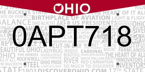 0APT718 Ohio License Plate