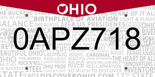 0APZ718 Ohio License Plate