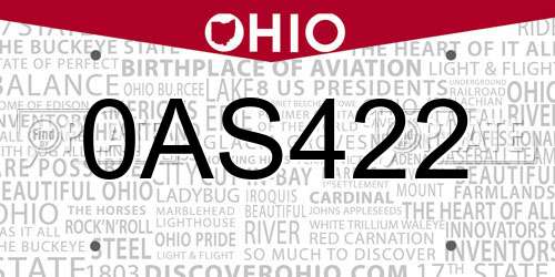 0AS422 Ohio License Plate