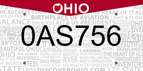 0AS756 Ohio License Plate