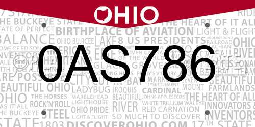 0AS786 Ohio License Plate