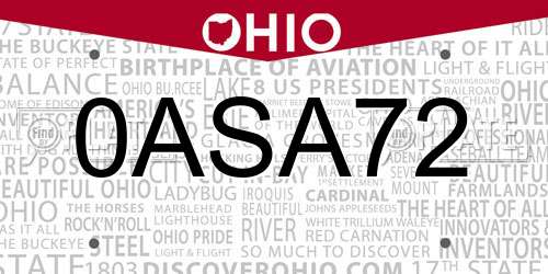0ASA72 Ohio License Plate