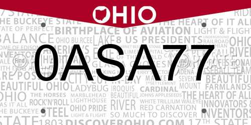 0ASA77 Ohio License Plate