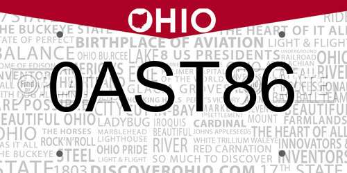 0AST86 Ohio License Plate
