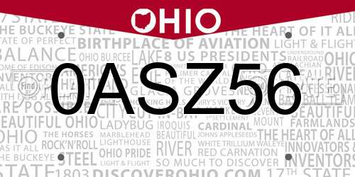 0ASZ56 Ohio License Plate