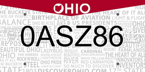 0ASZ86 Ohio License Plate