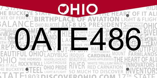 0ATE486 Ohio License Plate