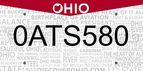 0ATS580 Ohio License Plate
