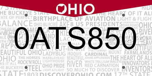 0ATS850 Ohio License Plate