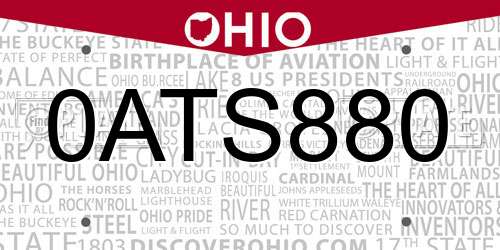 0ATS880 Ohio License Plate