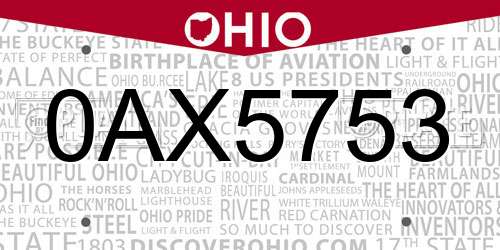 0AX5753 Ohio License Plate