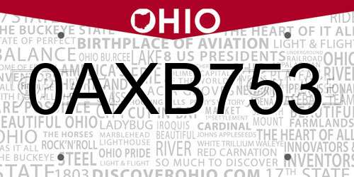 0AXB753 Ohio License Plate