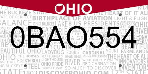 0BAO554 Ohio License Plate
