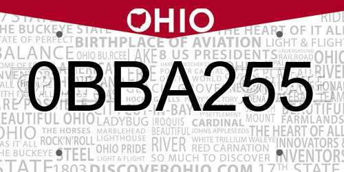 0BBA255 Ohio License Plate