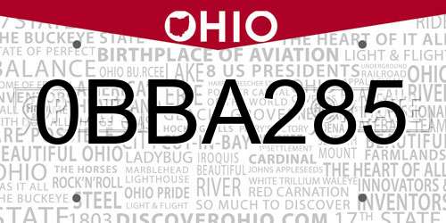 0BBA285 Ohio License Plate
