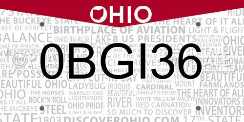 0BGI36 Ohio License Plate