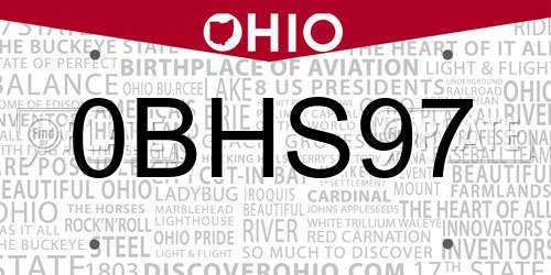 0BHS97 Ohio License Plate