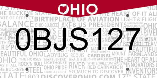0BJS127 Ohio License Plate