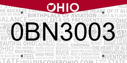 0BN3003 Ohio License Plate