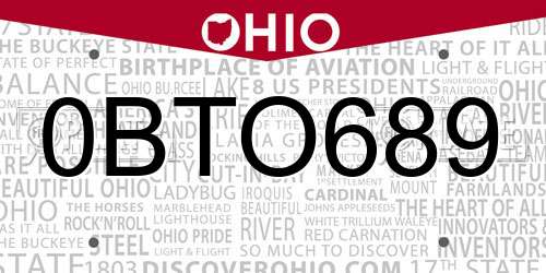 0BTO689 Ohio License Plate