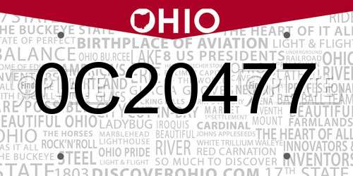 0C20477 Ohio License Plate