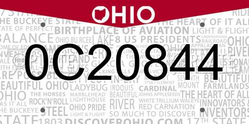 0C20844 Ohio License Plate