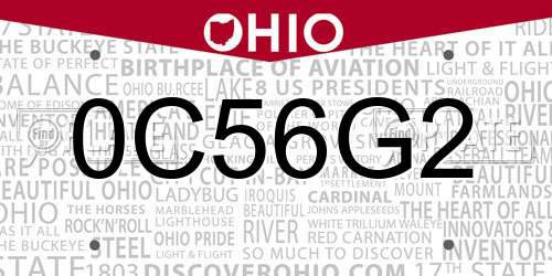 0C56G2 Ohio License Plate