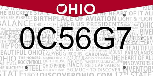 0C56G7 Ohio License Plate