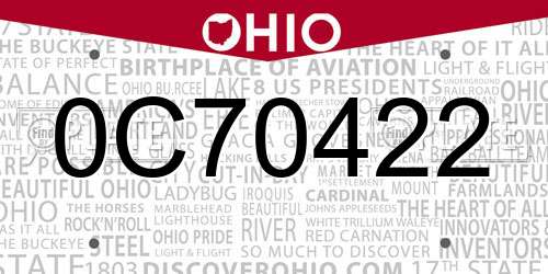 0C70422 Ohio License Plate
