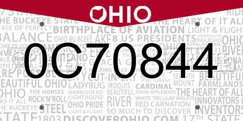 0C70844 Ohio License Plate