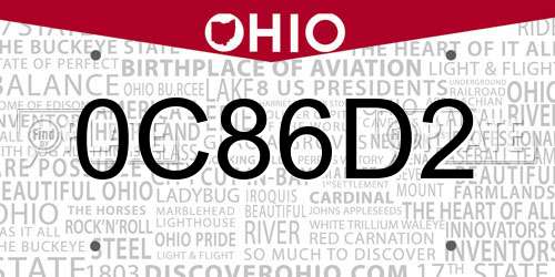 0C86D2 Ohio License Plate