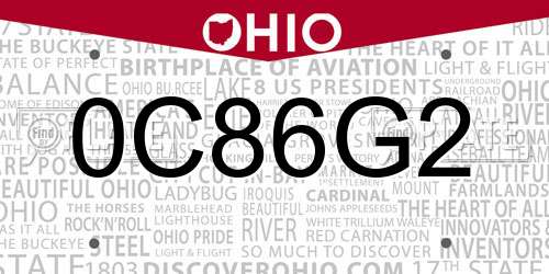 0C86G2 Ohio License Plate