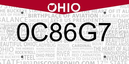 0C86G7 Ohio License Plate