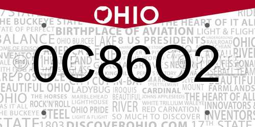 0C86O2 Ohio License Plate