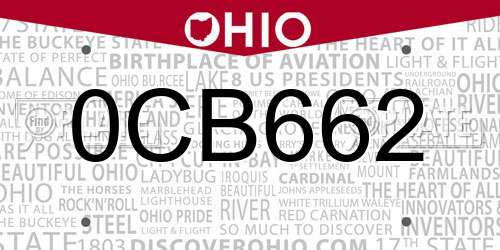0CB662 Ohio License Plate